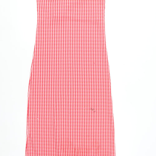 ZARA Women Red Check Slip Dress Size S Polyester Midi
