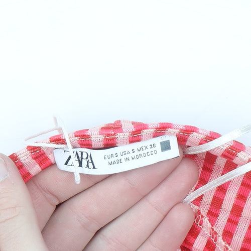 ZARA Women Red Check Slip Dress Size S Polyester Midi