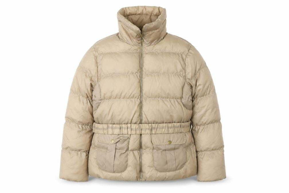 Front view of Denim Co Women Beige, size 16, Puffer Jacket Nylon Winter Coat