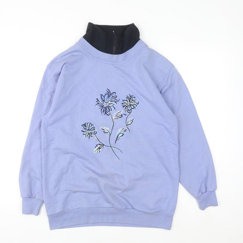Dash Womens Blue Embroidered 1/4 Zip Sweatshirt Size 10 Cotton Blend