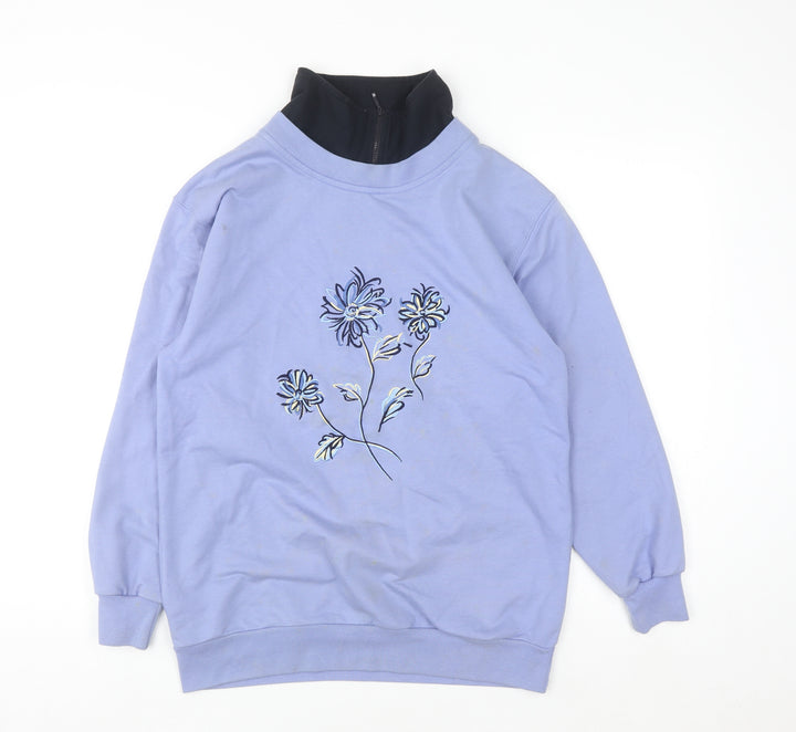 Dash Womens Blue Embroidered 1/4 Zip Sweatshirt Size 10 Cotton Blend