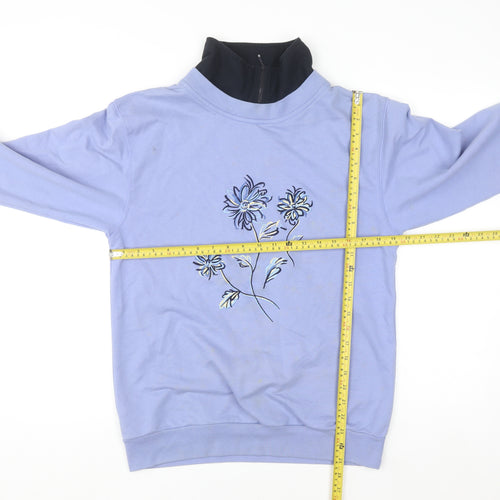 Dash Womens Blue Embroidered 1/4 Zip Sweatshirt Size 10 Cotton Blend
