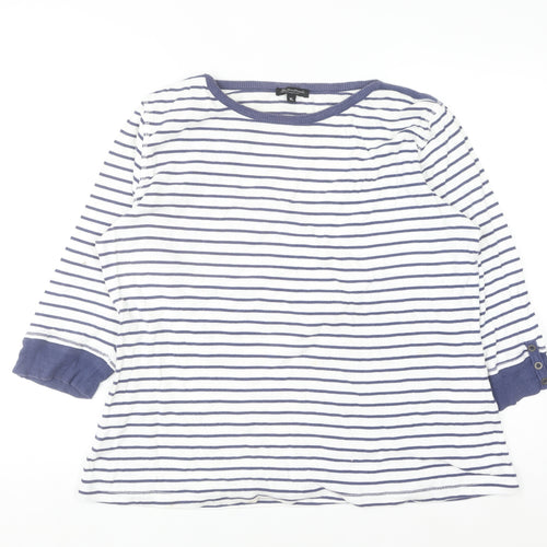 Brandtex Women White Blue Striped Pullover Sweatshirt XL Long Sleeve
