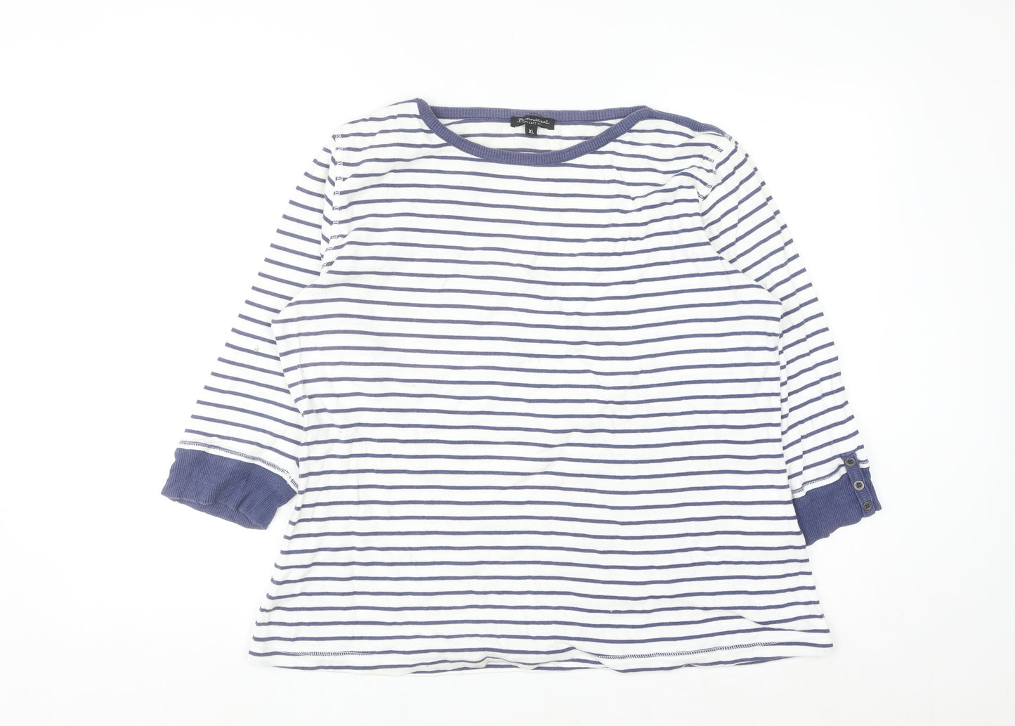 Brandtex Women White Blue Striped Pullover Sweatshirt XL Long Sleeve