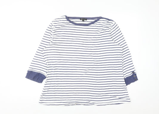 Brandtex Women White Blue Striped Pullover Sweatshirt XL Long Sleeve