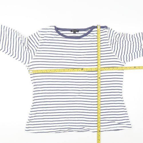 Brandtex Women White Blue Striped Pullover Sweatshirt XL Long Sleeve