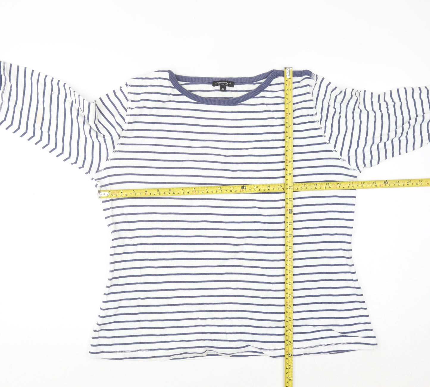 Brandtex Women White Blue Striped Pullover Sweatshirt XL Long Sleeve
