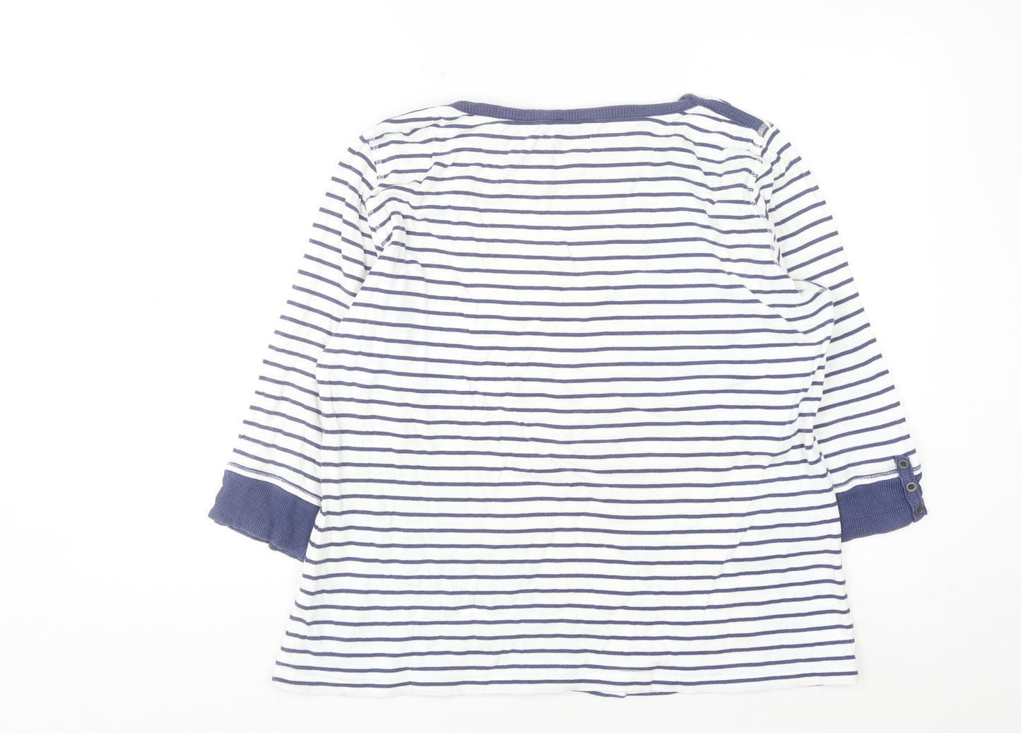Brandtex Women White Blue Striped Pullover Sweatshirt XL Long Sleeve