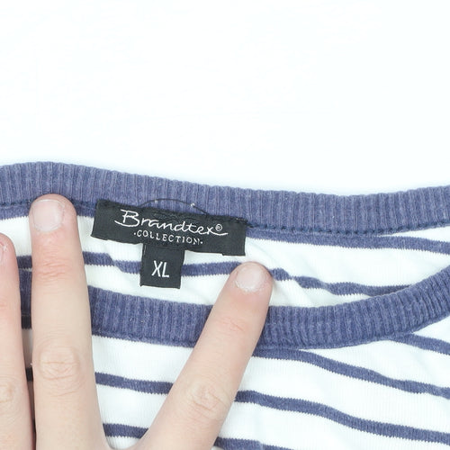 Brandtex Women White Blue Striped Pullover Sweatshirt XL Long Sleeve