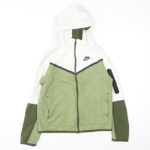 Nike Teens Green White Full Zip Hoodie L Cotton Blend