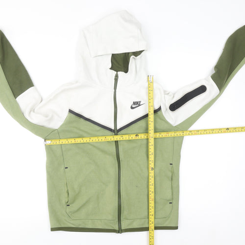 Nike Teens Green White Full Zip Hoodie L Cotton Blend