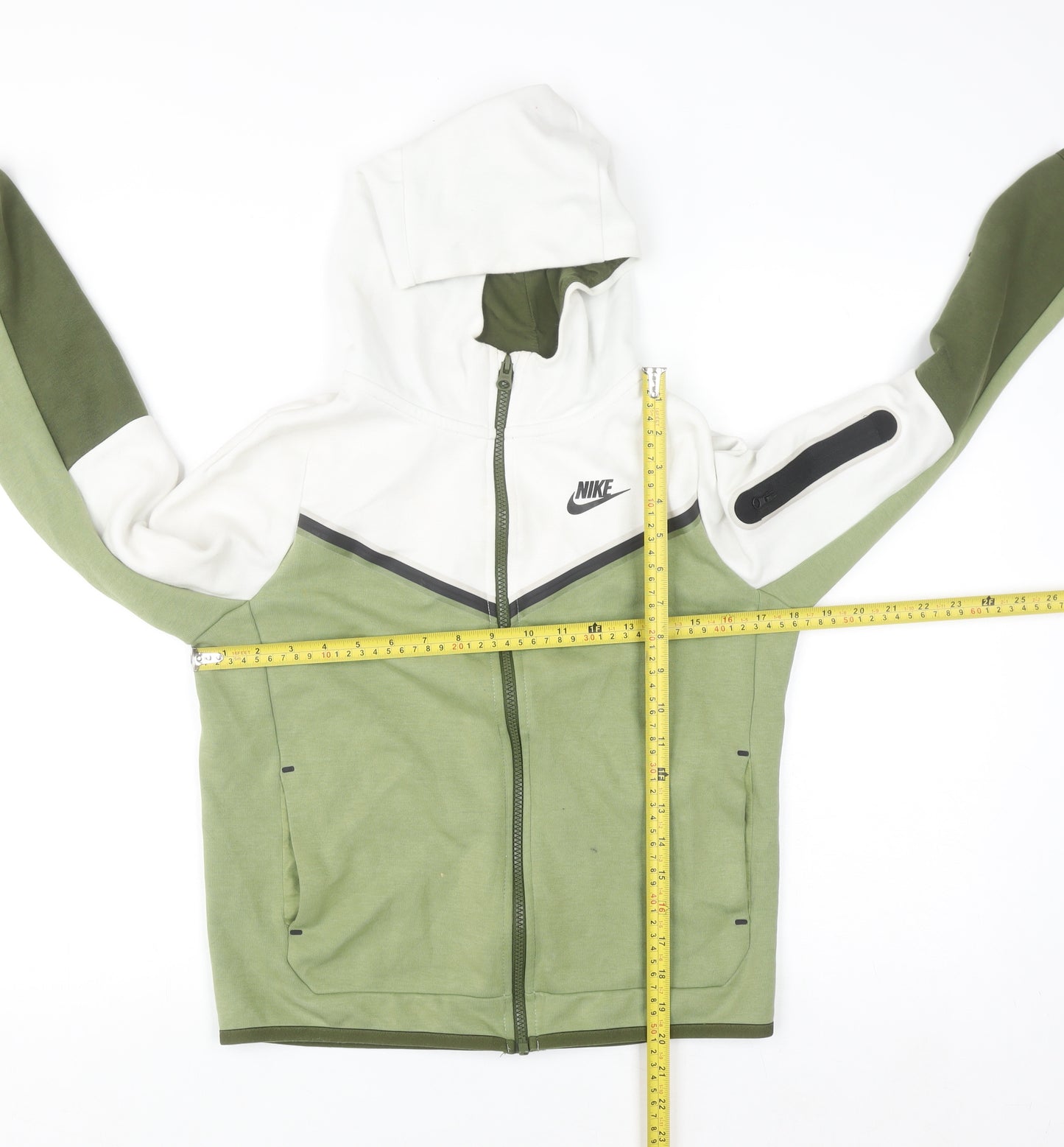 Nike Teens Green White Full Zip Hoodie L Cotton Blend