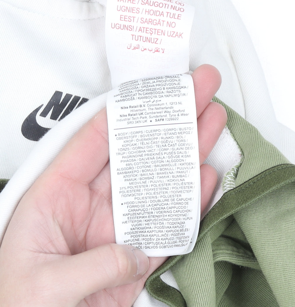 Nike Teens Green White Full Zip Hoodie L Cotton Blend