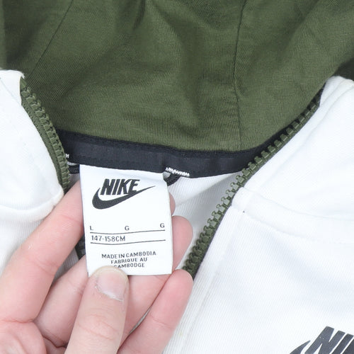 Nike Teens Green White Full Zip Hoodie L Cotton Blend