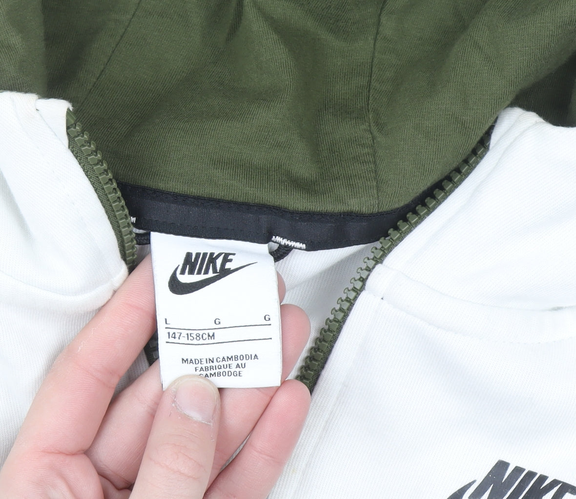 Nike Teens Green White Full Zip Hoodie L Cotton Blend