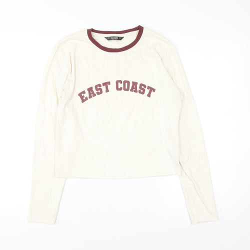 Dunnes Women Ivory Ringer Long Sleeve T-Shirt Size 16