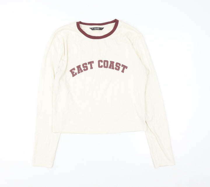 Dunnes Women Ivory Ringer Long Sleeve T-Shirt Size 16