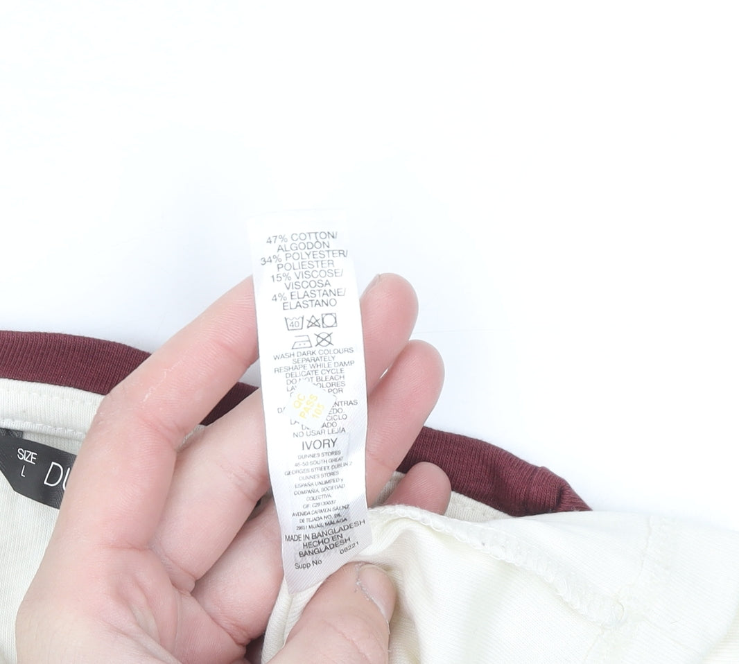 Dunnes Women Ivory Ringer Long Sleeve T-Shirt Size 16
