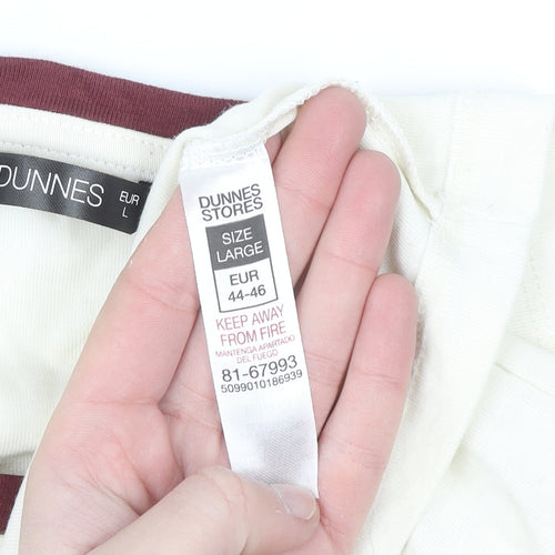 Dunnes Women Ivory Ringer Long Sleeve T-Shirt Size 16