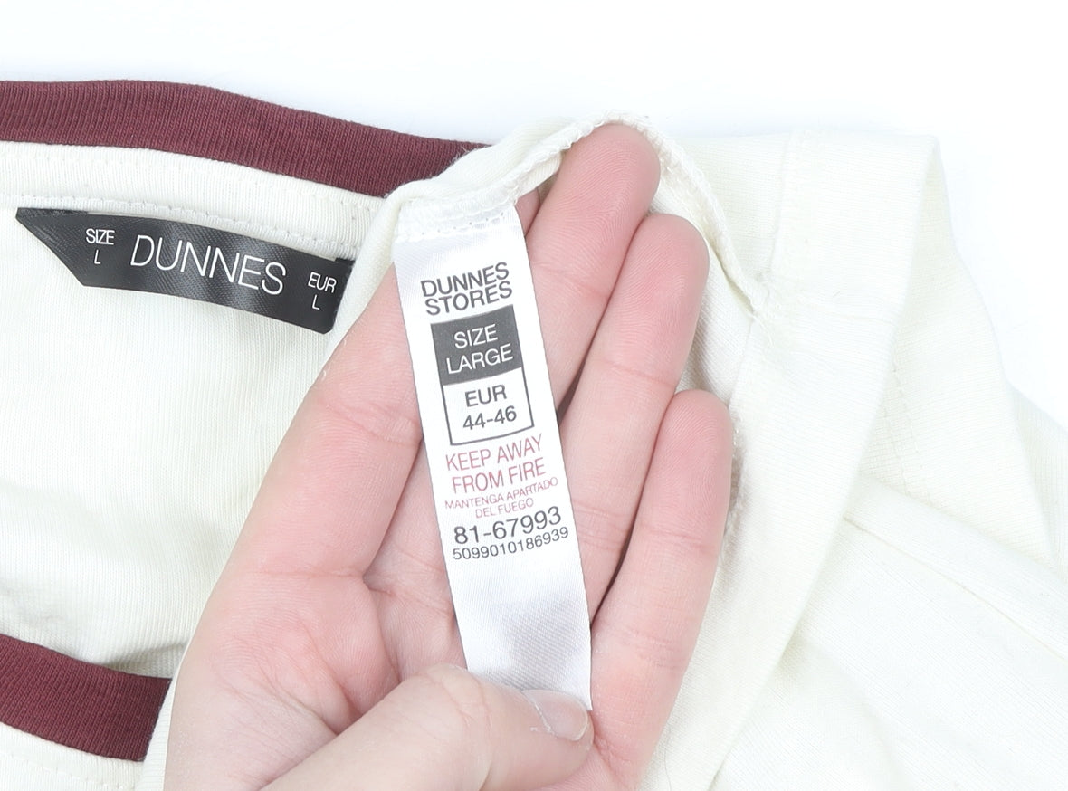 Dunnes Women Ivory Ringer Long Sleeve T-Shirt Size 16