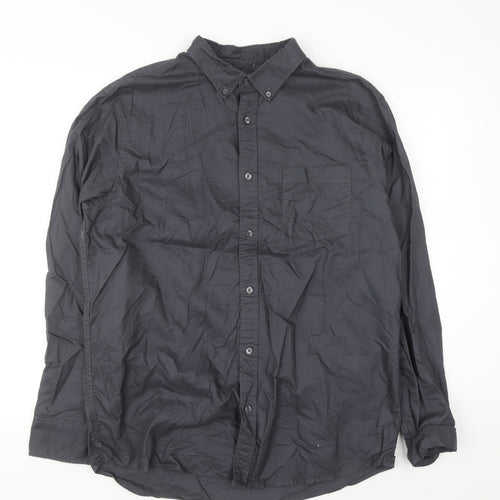 Dunnes Stores Men's Grey Regular Fit Cotton Button-Up Shirt L