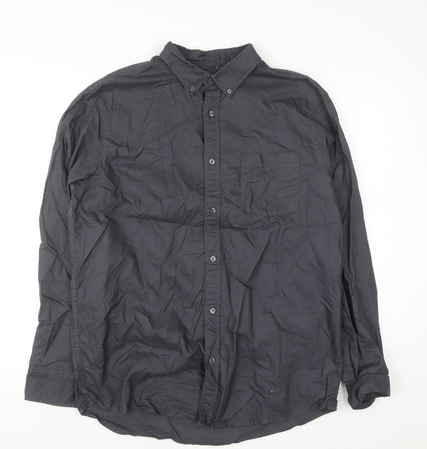 Dunnes Stores Men's Grey Regular Fit Cotton Button-Up Shirt L