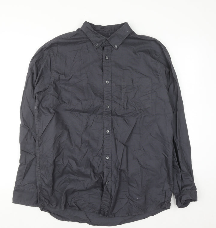 Dunnes Stores Men's Grey Regular Fit Cotton Button-Up Shirt L