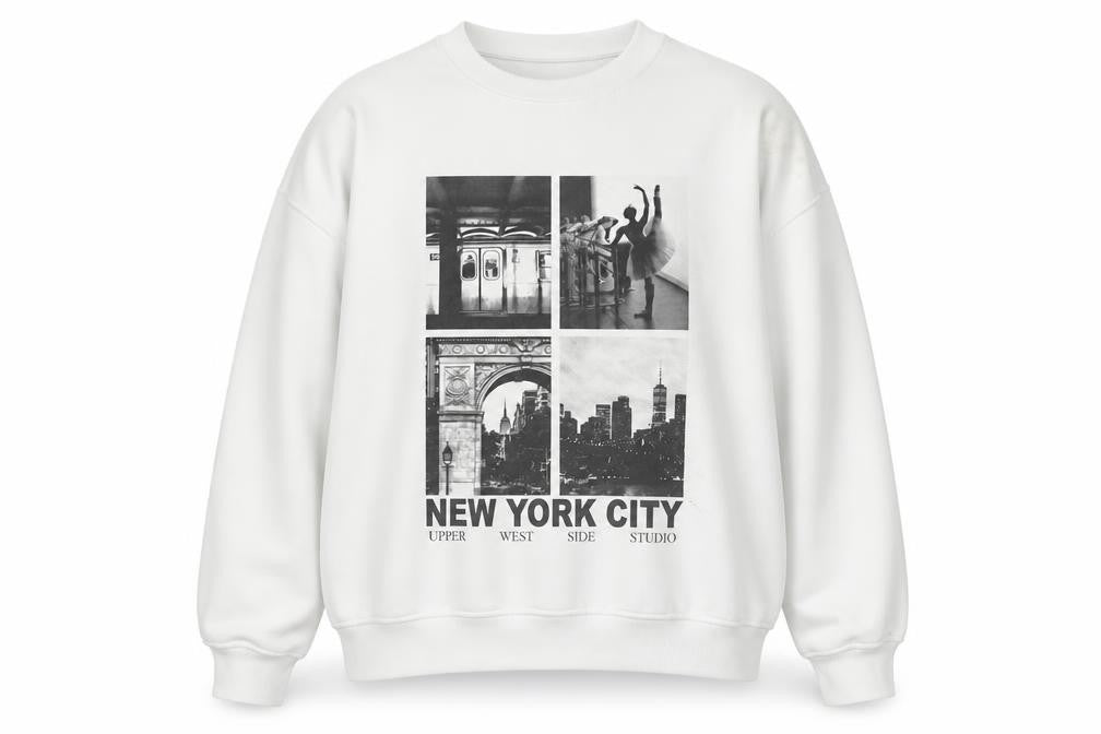 Front view of Dunnes Women White New York City Graphic Pullover Sweatshirt, size L