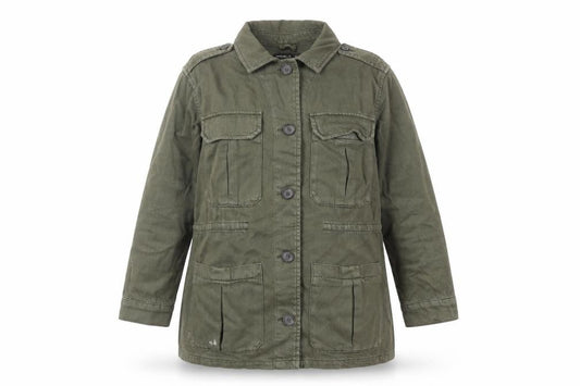 Front view of Karen Millen Women's Green Military Twill Jacket UK 10 Button Front
