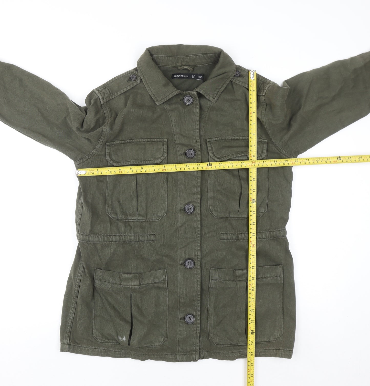 Karen Millen Women's Green Military Twill Jacket UK 10 Button Front