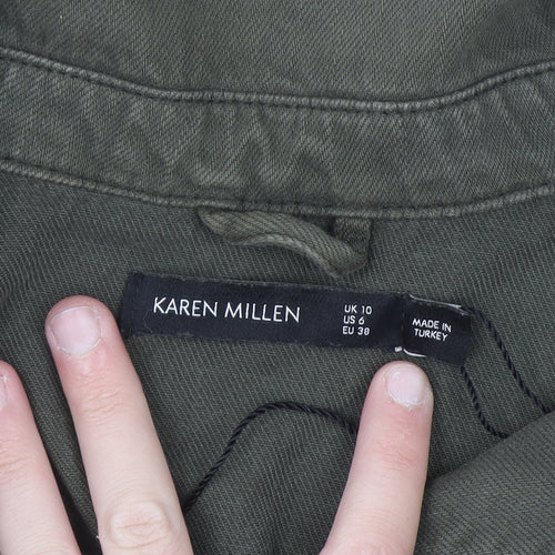 Karen Millen Women's Green Military Twill Jacket UK 10 Button Front