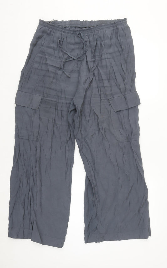 Next Women’s Grey Cargo Wide-Leg Trousers Size 14 Elastic Waist