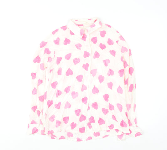 Sugarhill Brighton Womens White Pink Heart Button-Up Shirt UK 10