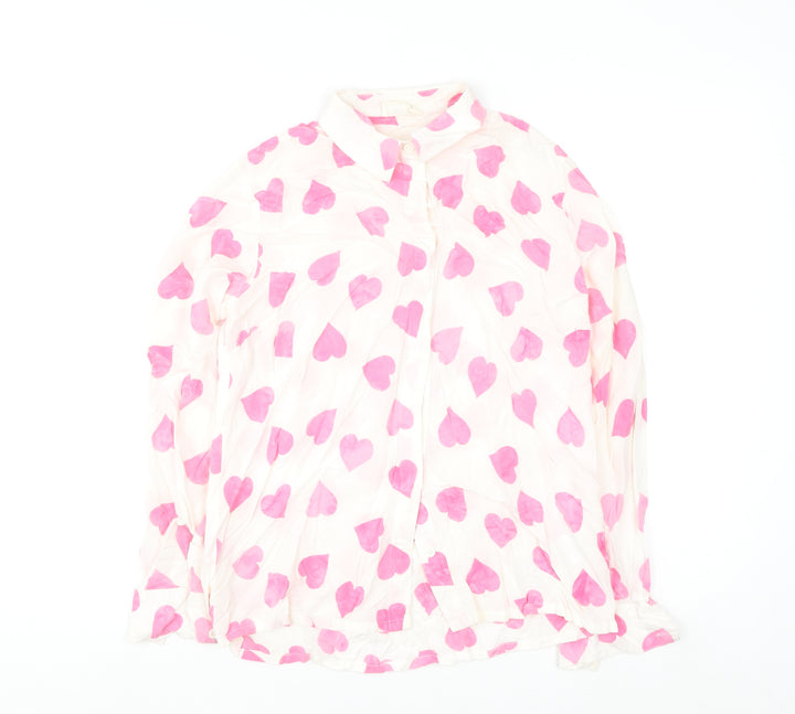 Sugarhill Brighton Womens White Pink Heart Button-Up Shirt UK 10