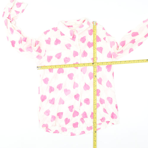 Sugarhill Brighton Womens White Pink Heart Button-Up Shirt UK 10