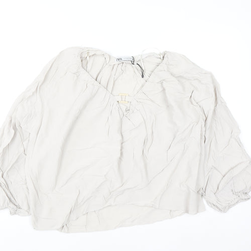Zara Women Ivory Viscose Tunic Blouse XL Long Sleeve Relaxed Fit