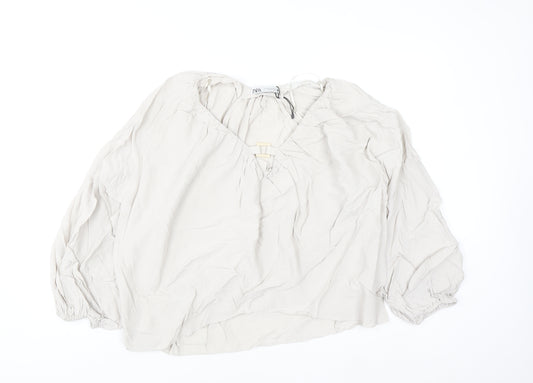Zara Women Ivory Viscose Tunic Blouse XL Long Sleeve Relaxed Fit