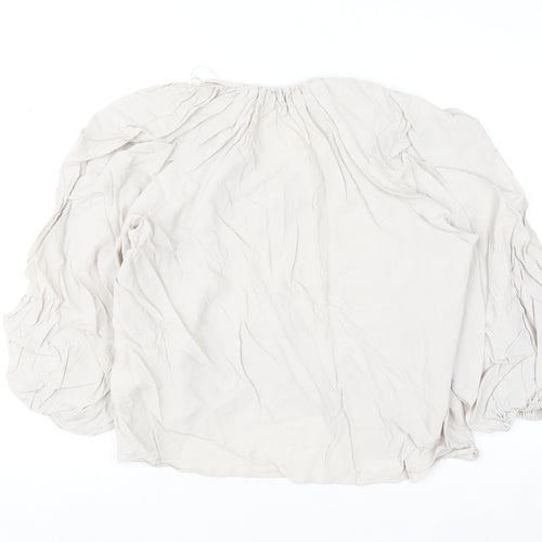 Zara Women Ivory Viscose Tunic Blouse XL Long Sleeve Relaxed Fit