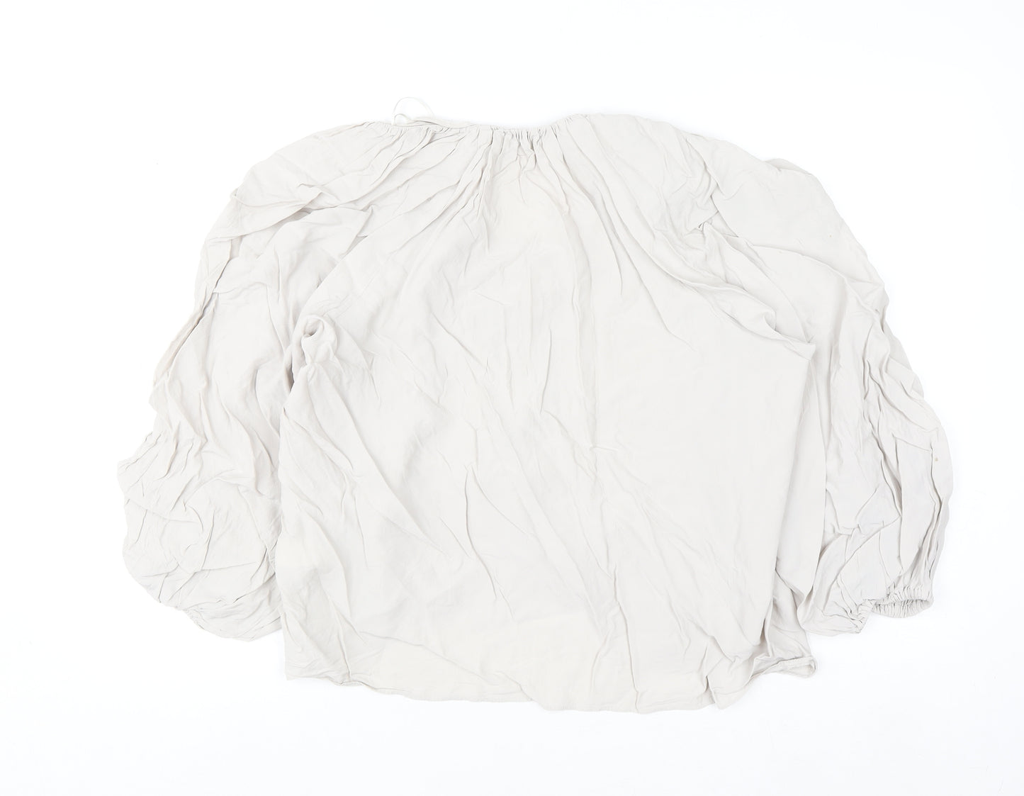 Zara Women Ivory Viscose Tunic Blouse XL Long Sleeve Relaxed Fit