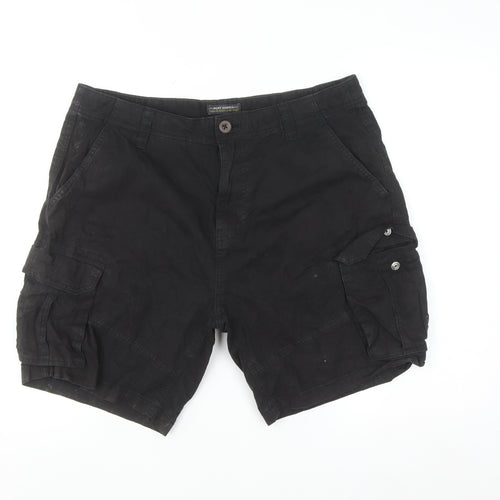 Next Men's Black Cargo Shorts Size S 34in Cotton Pockets Zip Casual