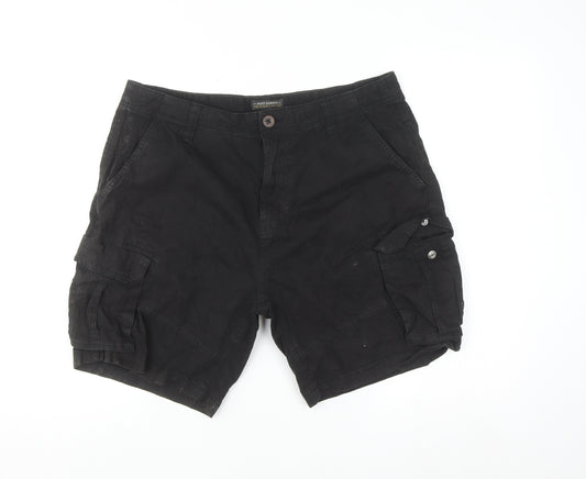 Next Men's Black Cargo Shorts Size S 34in Cotton Pockets Zip Casual