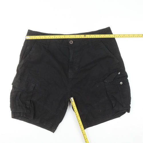 Next Men's Black Cargo Shorts Size S 34in Cotton Pockets Zip Casual
