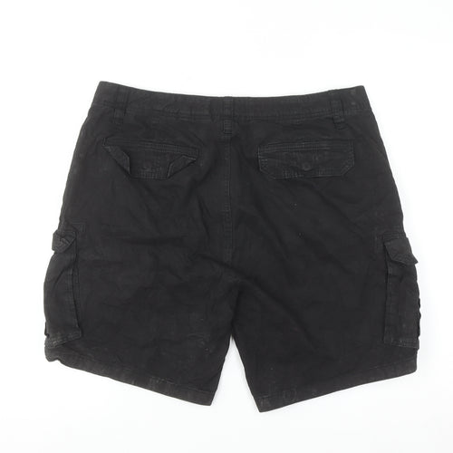 Next Men's Black Cargo Shorts Size S 34in Cotton Pockets Zip Casual