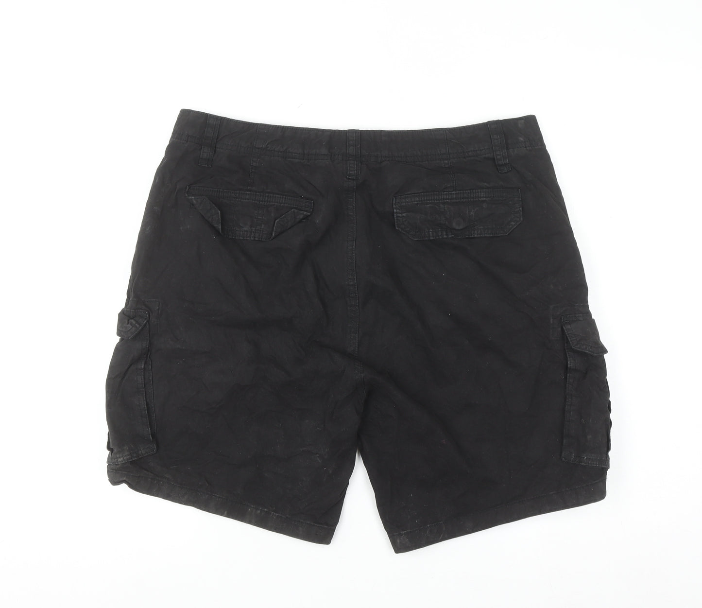 Next Men's Black Cargo Shorts Size S 34in Cotton Pockets Zip Casual