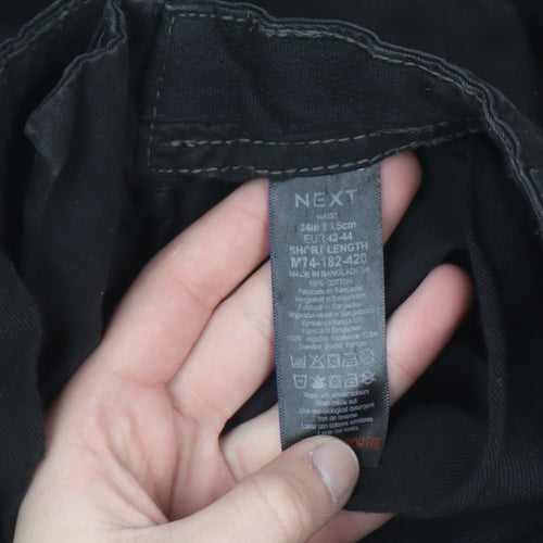 Next Men's Black Cargo Shorts Size S 34in Cotton Pockets Zip Casual