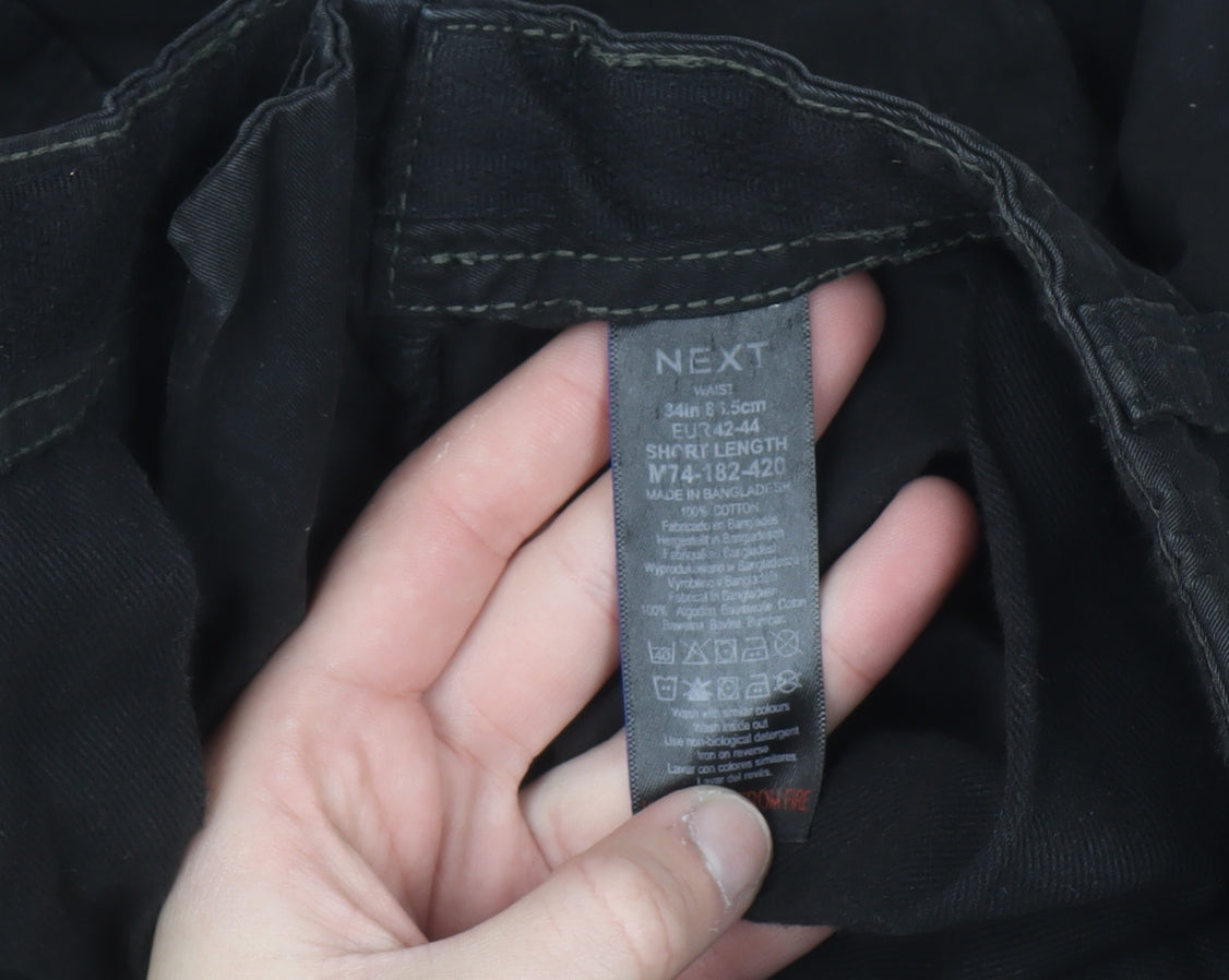 Next Men's Black Cargo Shorts Size S 34in Cotton Pockets Zip Casual