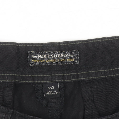 Next Men's Black Cargo Shorts Size S 34in Cotton Pockets Zip Casual