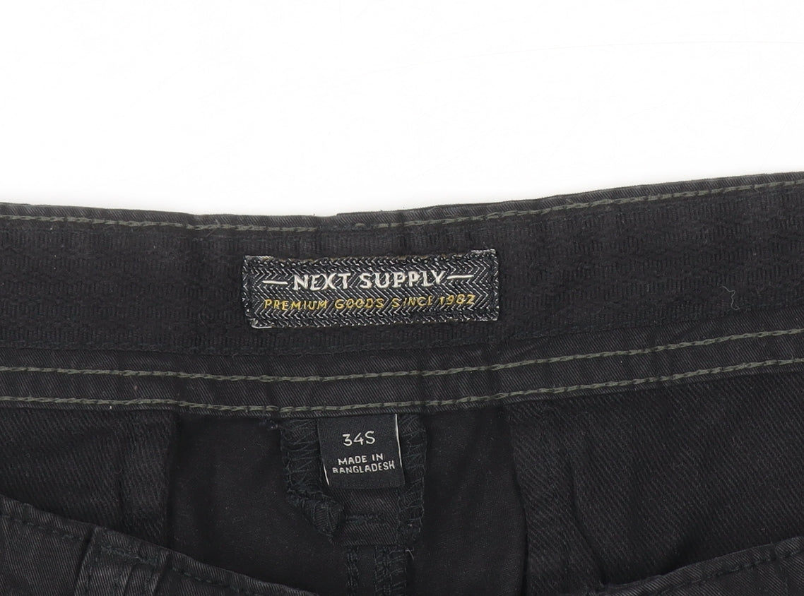 Next Men's Black Cargo Shorts Size S 34in Cotton Pockets Zip Casual