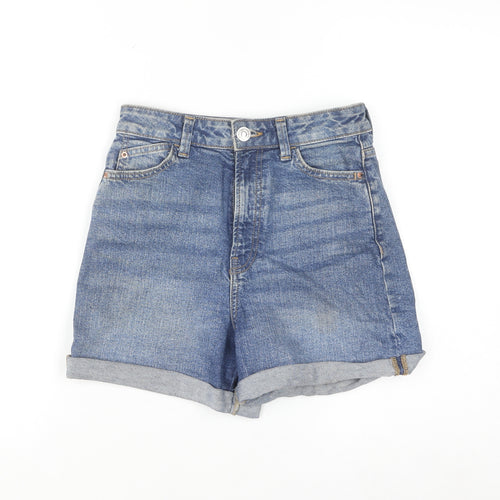 Primark Women Blue Denim High-Rise Shorts Size 6 Cotton Blend