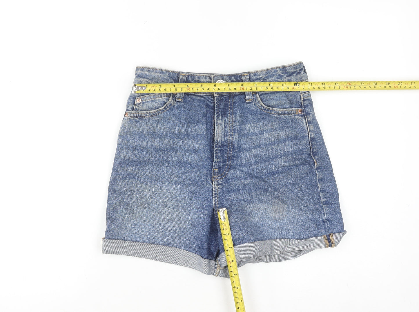 Primark Women Blue Denim High-Rise Shorts Size 6 Cotton Blend